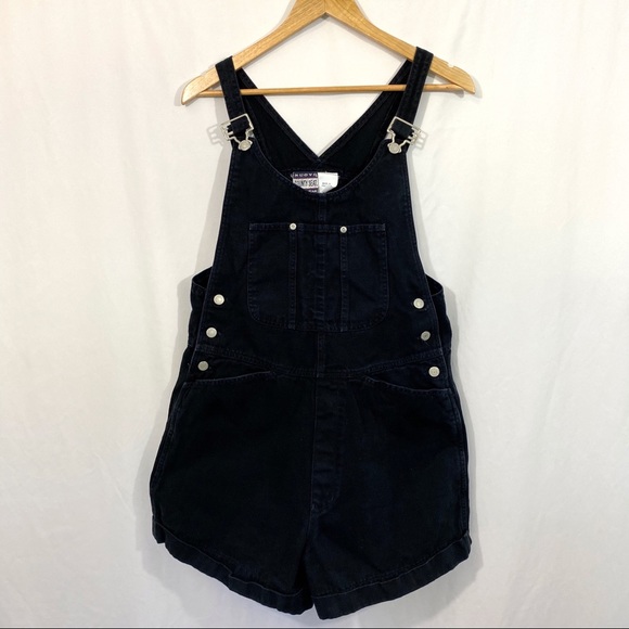black jean short overalls